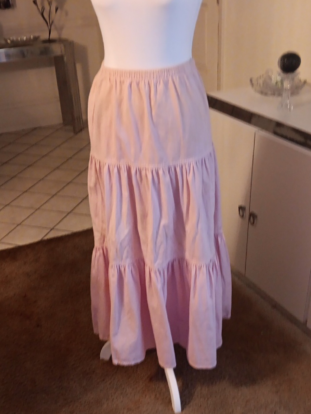 Tiered Maxi Skirt in Soft Pink with Elastic Waist